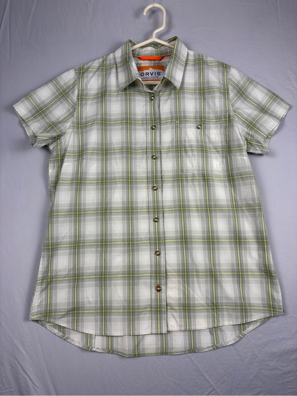 Orvis Button Up Shirt Mens Medium Plaid Short Sleeve Outdoor Fishing Hiking